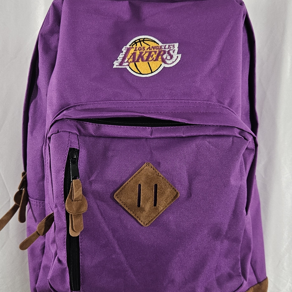 NBA Purple and Brown Lakers Backpack with Leather Accents. #052